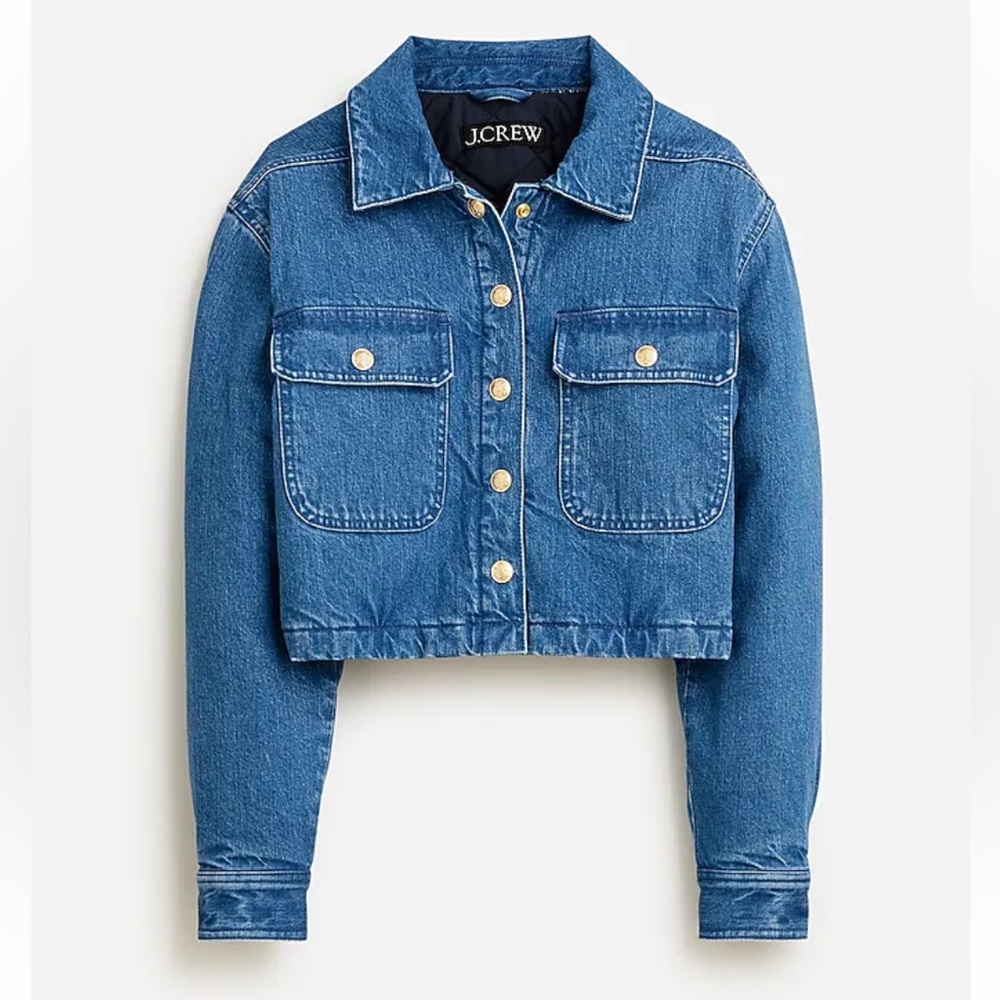 Jcrew cropped denim puffer jacket